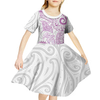 Aotearoa Maori Sea Animals Tribal Kid Short Sleeve Dress Manta Ray and Shark Moko Pattern Pink Color LT03 - Polynesian Pride