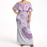 Aotearoa Maori Sea Animals Tribal Off Shoulder Maxi Dress Manta Ray and Shark Moko Pattern Pink Color LT03 Women Pink - Polynesian Pride