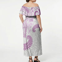 Aotearoa Maori Sea Animals Tribal Off Shoulder Maxi Dress Manta Ray and Shark Moko Pattern Pink Color LT03 - Polynesian Pride
