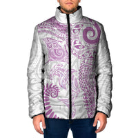 Aotearoa Maori Sea Animals Tribal Padded Jacket Manta Ray and Shark Moko Pattern Pink Color