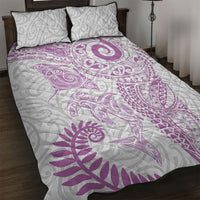 Aotearoa Maori Sea Animals Tribal Quilt Bed Set Manta Ray and Shark Moko Pattern Pink Color