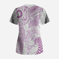 Aotearoa Maori Sea Animals Tribal Scrub Top Manta Ray and Shark Moko Pattern Pink Color