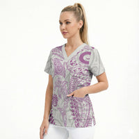 Aotearoa Maori Sea Animals Tribal Scrub Top Manta Ray and Shark Moko Pattern Pink Color