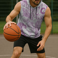 Aotearoa Maori Sea Animals Tribal Sleeveless Hoodie Manta Ray and Shark Moko Pattern Pink Color