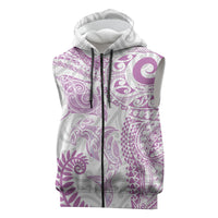 Aotearoa Maori Sea Animals Tribal Sleeveless Zip Hoodie Manta Ray and Shark Moko Pattern Pink Color