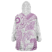 Aotearoa Maori Sea Animals Tribal Wearable Blanket Hoodie Manta Ray and Shark Moko Pattern Pink Color LT03 - Polynesian Pride