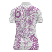 Aotearoa Maori Sea Animals Tribal Women Polo Shirt Manta Ray and Shark Moko Pattern Pink Color LT03 - Polynesian Pride