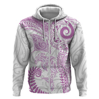 Aotearoa Maori Sea Animals Tribal Zip Hoodie Manta Ray and Shark Moko Pattern Pink Color LT03 Zip Hoodie Pink - Polynesian Pride