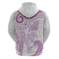 Aotearoa Maori Sea Animals Tribal Zip Hoodie Manta Ray and Shark Moko Pattern Pink Color LT03 - Polynesian Pride