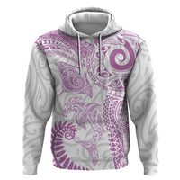 Aotearoa Maori Sea Animals Tribal Zip Hoodie Manta Ray and Shark Moko Pattern Pink Color LT03 Pullover Hoodie Pink - Polynesian Pride