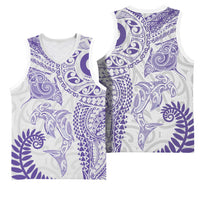 Aotearoa Maori Sea Animals Tribal Basketball Jersey Manta Ray and Shark Moko Pattern Purple Color