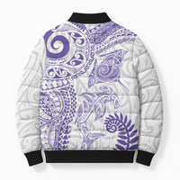 Aotearoa Maori Sea Animals Tribal Bomber Puffer Jacket Manta Ray and Shark Moko Pattern Purple Color LT03 - Polynesian Pride