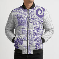 Aotearoa Maori Sea Animals Tribal Bomber Puffer Jacket Manta Ray and Shark Moko Pattern Purple Color LT03 - Polynesian Pride