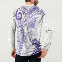 Aotearoa Maori Sea Animals Tribal Button Sweatshirt Manta Ray and Shark Moko Pattern Purple Color
