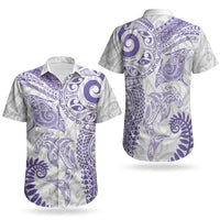 Aotearoa Maori Sea Animals Tribal Couples Matching Off Shoulder Maxi Dress and Hawaiian Shirt Manta Ray and Shark Moko Pattern Purple Color LT03 - Polynesian Pride