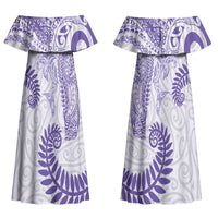 Aotearoa Maori Sea Animals Tribal Couples Matching Off Shoulder Maxi Dress and Hawaiian Shirt Manta Ray and Shark Moko Pattern Purple Color LT03 - Polynesian Pride