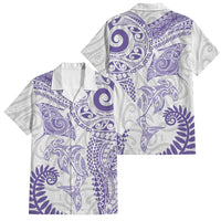 Aotearoa Maori Sea Animals Tribal Family Matching Long Sleeve Bodycon Dress and Hawaiian Shirt Manta Ray and Shark Moko Pattern Purple Color LT03 Dad's Shirt - Short Sleeve Purple - Polynesian Pride