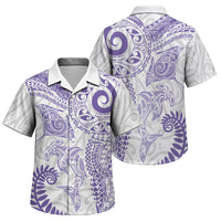 Aotearoa Maori Sea Animals Tribal Family Matching Mermaid Dress and Hawaiian Shirt Manta Ray and Shark Moko Pattern Purple Color LT03 Son's Shirt Purple - Polynesian Pride