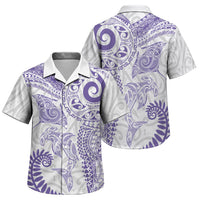 Aotearoa Maori Sea Animals Tribal Family Matching Off Shoulder Maxi Dress and Hawaiian Shirt Manta Ray and Shark Moko Pattern Purple Color LT03 Son's Shirt Purple - Polynesian Pride