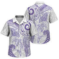 Aotearoa Maori Sea Animals Tribal Family Matching Off Shoulder Short Dress and Hawaiian Shirt Manta Ray and Shark Moko Pattern Purple Color LT03 Son's Shirt Purple - Polynesian Pride