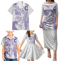 Aotearoa Maori Sea Animals Tribal Family Matching Puletasi and Hawaiian Shirt Manta Ray and Shark Moko Pattern Purple Color LT03 - Polynesian Pride