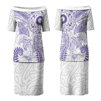 Aotearoa Maori Sea Animals Tribal Family Matching Puletasi and Hawaiian Shirt Manta Ray and Shark Moko Pattern Purple Color LT03 Mom's Dress Purple - Polynesian Pride