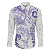 Aotearoa Maori Sea Animals Tribal Family Matching Puletasi and Hawaiian Shirt Manta Ray and Shark Moko Pattern Purple Color LT03 Daughter's Dress Purple - Polynesian Pride