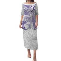 Aotearoa Maori Sea Animals Tribal Family Matching Puletasi and Hawaiian Shirt Manta Ray and Shark Moko Pattern Purple Color LT03 Mom's Dress Purple - Polynesian Pride