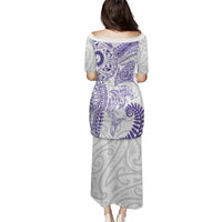 Aotearoa Maori Sea Animals Tribal Family Matching Puletasi and Hawaiian Shirt Manta Ray and Shark Moko Pattern Purple Color LT03 - Polynesian Pride