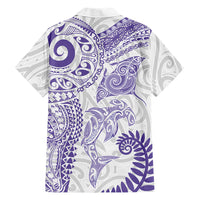 Aotearoa Maori Sea Animals Tribal Family Matching Short Sleeve Bodycon Dress and Hawaiian Shirt Manta Ray and Shark Moko Pattern Purple Color LT03 Dad's Shirt - Long Sleeve Purple - Polynesian Pride