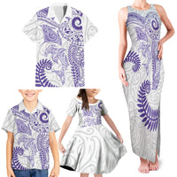 Aotearoa Maori Sea Animals Tribal Family Matching Tank Maxi Dress and Hawaiian Shirt Manta Ray and Shark Moko Pattern Purple Color LT03 - Polynesian Pride