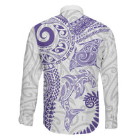 Aotearoa Maori Sea Animals Tribal Family Matching Tank Maxi Dress and Hawaiian Shirt Manta Ray and Shark Moko Pattern Purple Color LT03 - Polynesian Pride