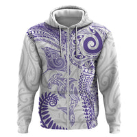 Aotearoa Maori Sea Animals Tribal Hoodie Manta Ray and Shark Moko Pattern Purple Color LT03 Zip Hoodie Purple - Polynesian Pride
