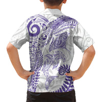 Aotearoa Maori Sea Animals Tribal Kid Hawaiian Shirt Manta Ray and Shark Moko Pattern Purple Color LT03 - Polynesian Pride