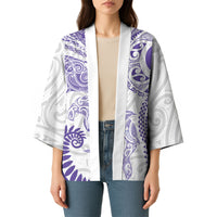 Aotearoa Maori Sea Animals Tribal Kimono Manta Ray and Shark Moko Pattern Purple Color