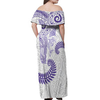 Aotearoa Maori Sea Animals Tribal Off Shoulder Maxi Dress Manta Ray and Shark Moko Pattern Purple Color LT03 - Polynesian Pride