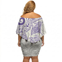 Aotearoa Maori Sea Animals Tribal Off Shoulder Short Dress Manta Ray and Shark Moko Pattern Purple Color LT03 - Polynesian Pride