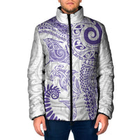 Aotearoa Maori Sea Animals Tribal Padded Jacket Manta Ray and Shark Moko Pattern Purple Color LT03 Men Purple - Polynesian Pride
