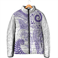 Aotearoa Maori Sea Animals Tribal Padded Jacket Manta Ray and Shark Moko Pattern Purple Color LT03 - Polynesian Pride