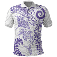 Aotearoa Maori Sea Animals Tribal Polo Shirt Manta Ray and Shark Moko Pattern Purple Color LT03 Purple - Polynesian Pride