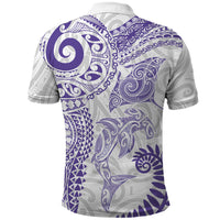 Aotearoa Maori Sea Animals Tribal Polo Shirt Manta Ray and Shark Moko Pattern Purple Color LT03 - Polynesian Pride