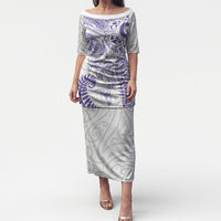 Aotearoa Maori Sea Animals Tribal Puletasi Manta Ray and Shark Moko Pattern Purple Color LT03 Long Dress Purple - Polynesian Pride