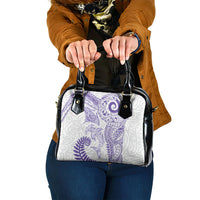 Aotearoa Maori Sea Animals Tribal Shoulder Handbag Manta Ray and Shark Moko Pattern Purple Color