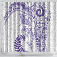 Aotearoa Maori Sea Animals Tribal Shower Curtain Manta Ray and Shark Moko Pattern Purple Color