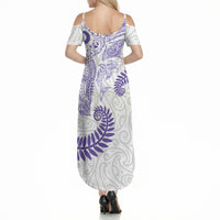 Aotearoa Maori Sea Animals Tribal Summer Maxi Dress Manta Ray and Shark Moko Pattern Purple Color LT03 - Polynesian Pride