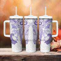 Aotearoa Maori Sea Animals Tribal Tumbler With Handle Manta Ray and Shark Moko Pattern Purple Color