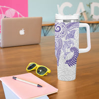 Aotearoa Maori Sea Animals Tribal Tumbler With Handle Manta Ray and Shark Moko Pattern Purple Color