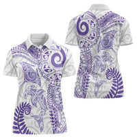 Aotearoa Maori Sea Animals Tribal Women Polo Shirt Manta Ray and Shark Moko Pattern Purple Color LT03 - Polynesian Pride