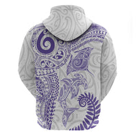 Aotearoa Maori Sea Animals Tribal Zip Hoodie Manta Ray and Shark Moko Pattern Purple Color