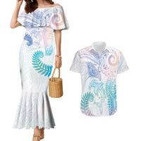 Aotearoa Maori Sea Animals Tribal Couples Matching Mermaid Dress and Hawaiian Shirt Manta Ray and Shark Moko Pattern Sweet Pastel LT03 Multicolor - Polynesian Pride